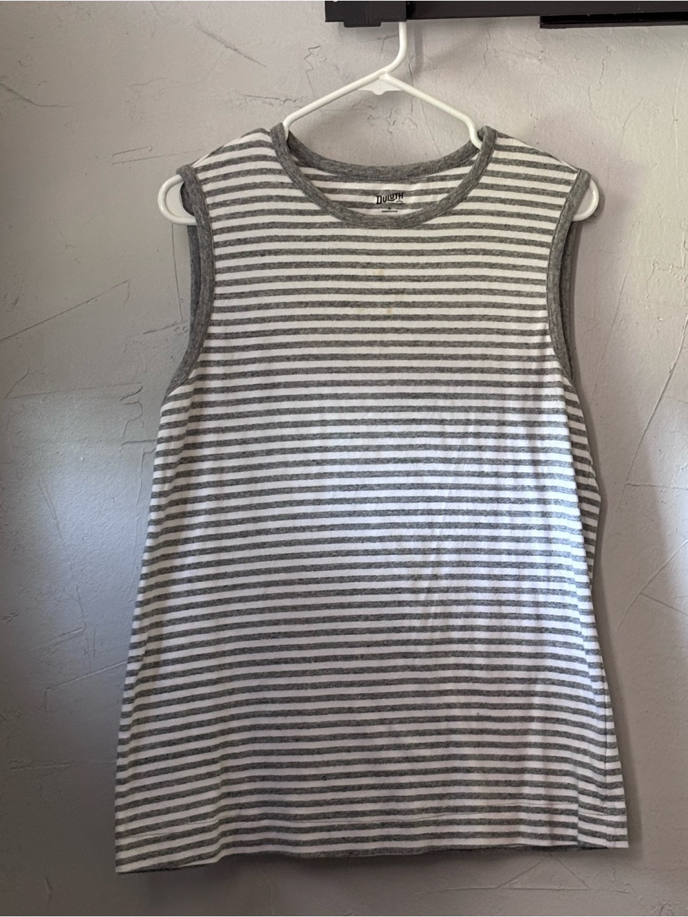 Duluth Trading Co Gray & White Striped Tank Top